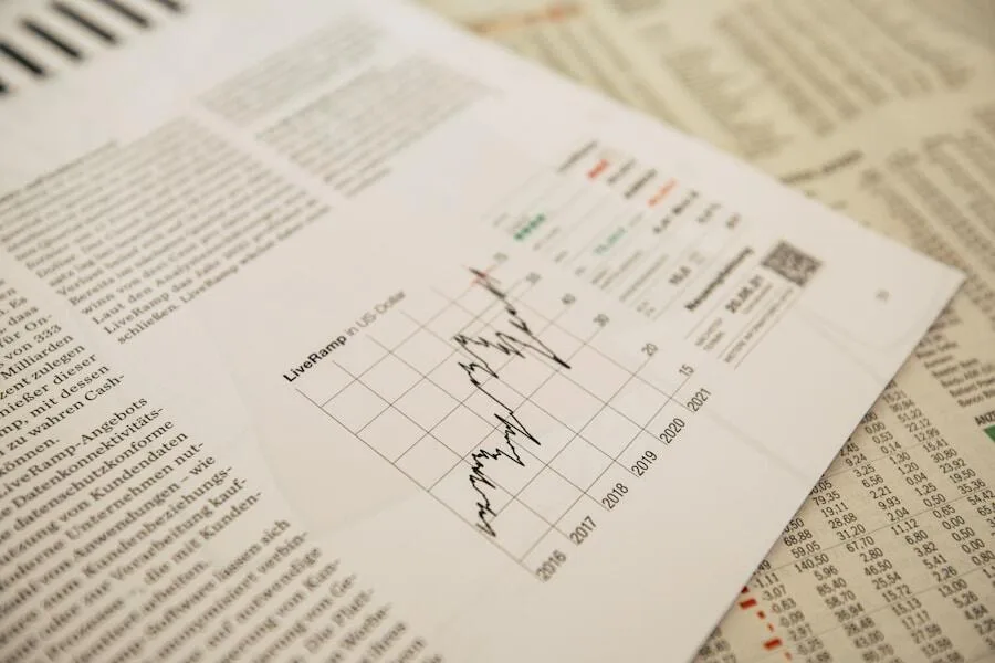 Finansiell graf och statistik på papper